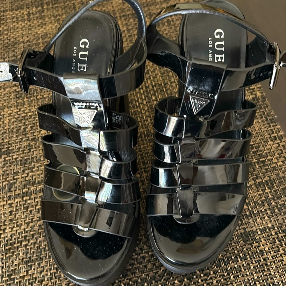 GUESS 🖤🖤🖤 Black Platform Sandals Heels Espadrille Wedges- Size 6 1/2M